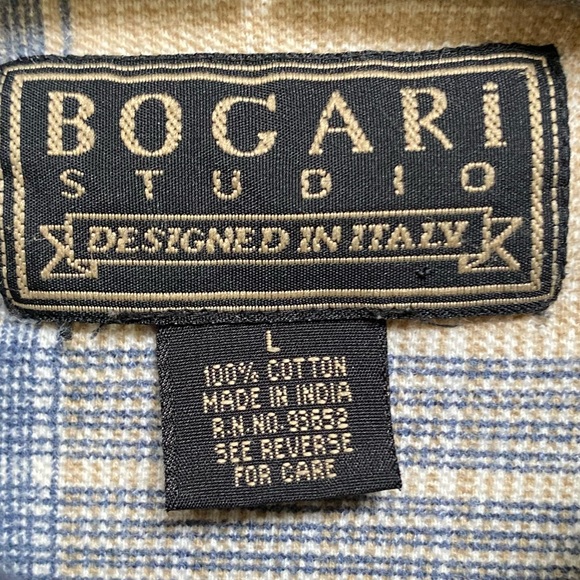 Vintage BOGARI STUDIO/Designed in Italy—Blue & Tan Polo Size L - Picture 2 of 8